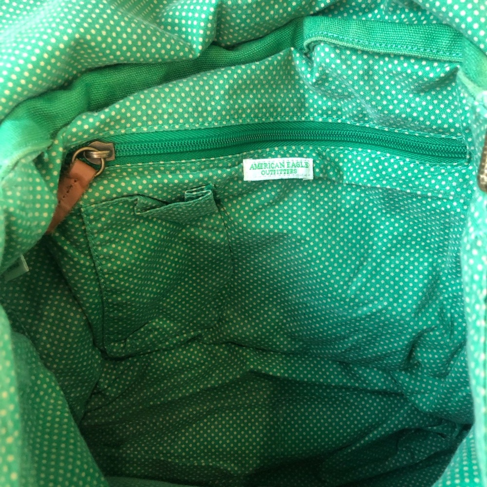 Vintage American Eagle Green Canvas Messenger Bag with Brown Trim early 2000’s - Picture 5 of 8
